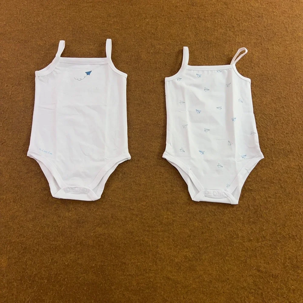 Aimi Child Unisex 12M White Paper Airplane Print Cami Bodysuit 2 Pieces New